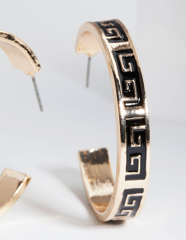 Black Gold Key Hoop Earrings