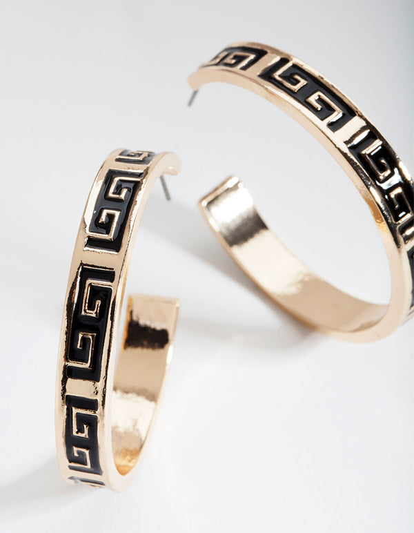 Black Gold Key Hoop Earrings