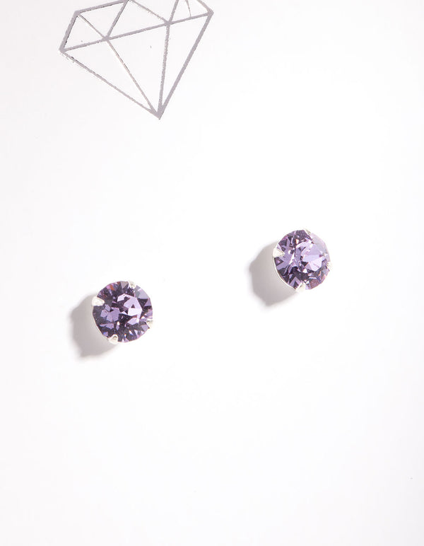 Sterling Silver Diamond Simulant 6mm Violet Stud Earrings