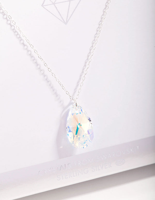 Sterling Silver Diamond Simulant Teardrop Pendant Necklace