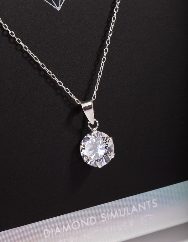 7mm Round Diamond Simulant Pendant Necklace