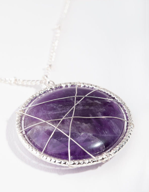 Silver Long Caged Amethyst Necklace