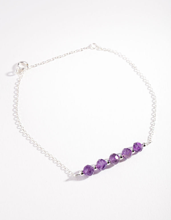 Sterling Silver Amethyst Faceted Bead Bracelet
