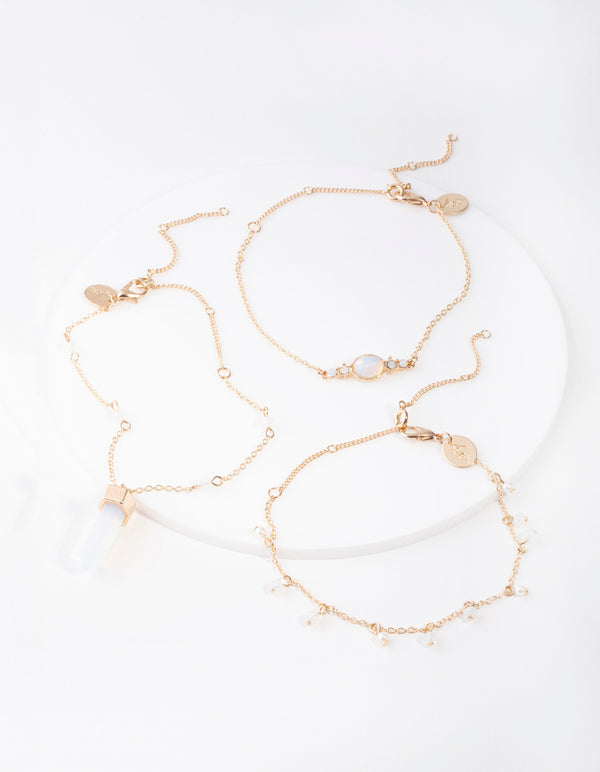 Gold Moonstone Shard Anklet Pack