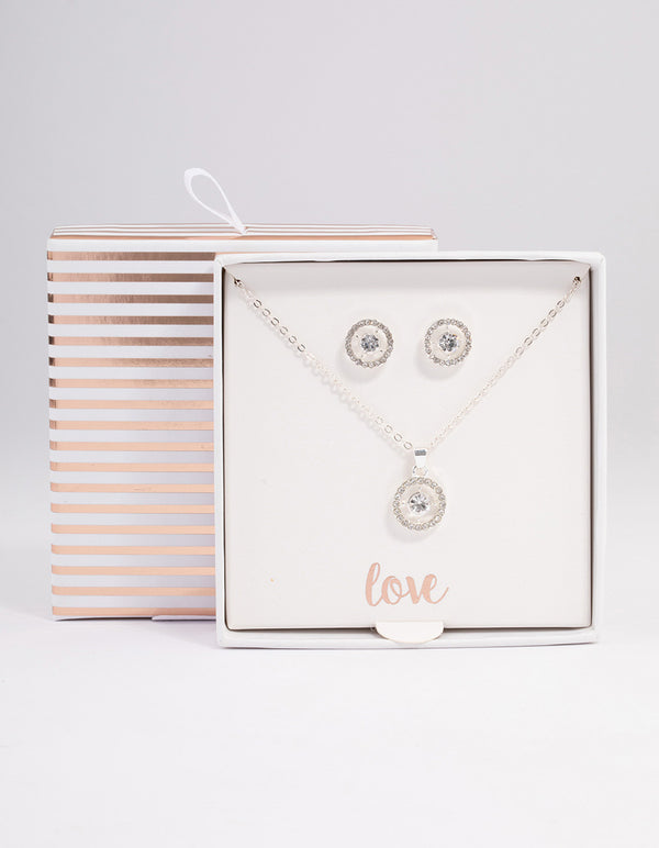 Silver Crystal Halo Jewellery Set