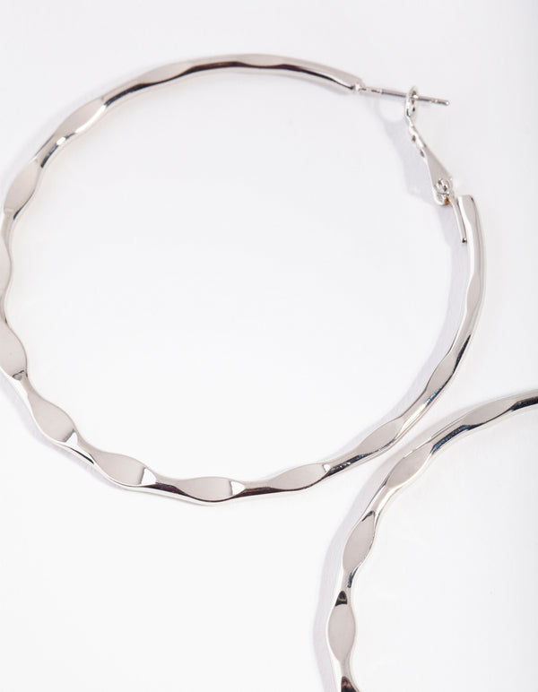 Silver Wave Medium Hoop Earrings