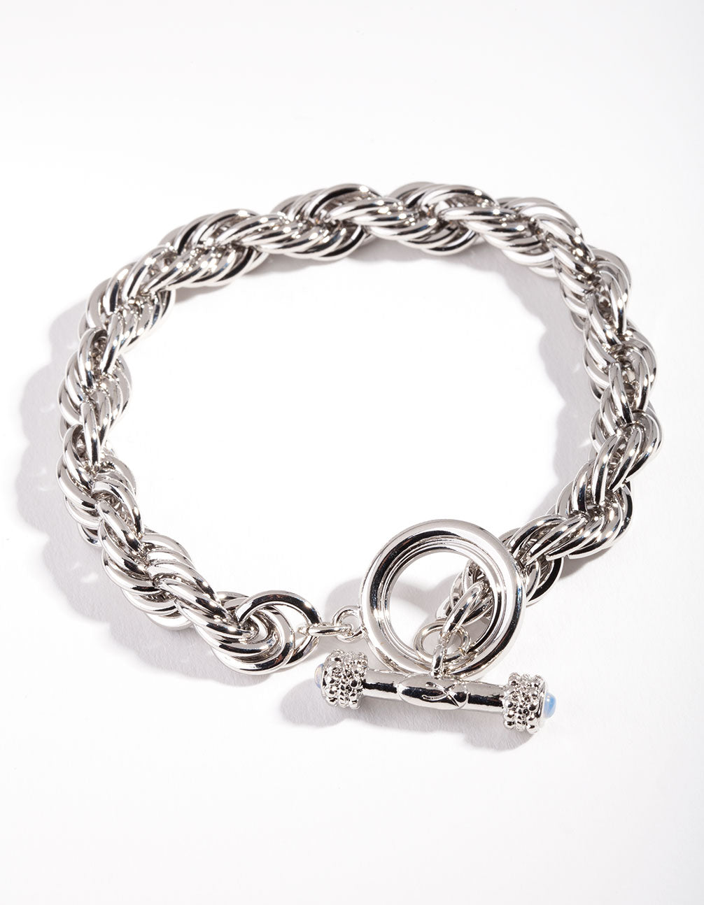 Silver Thick Rope Stone T & O Bracelet