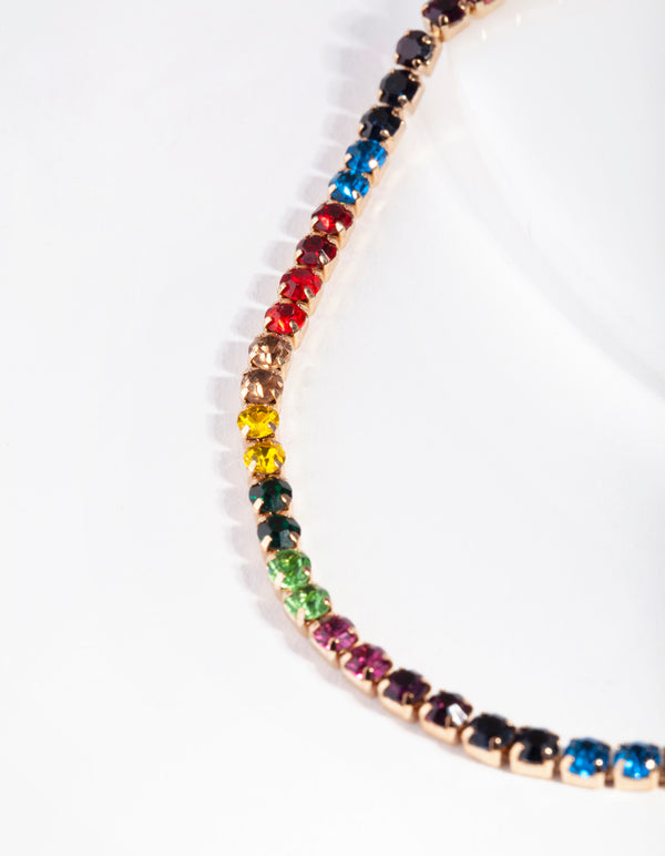 Gold Rainbow Diamante Single Row Anklet