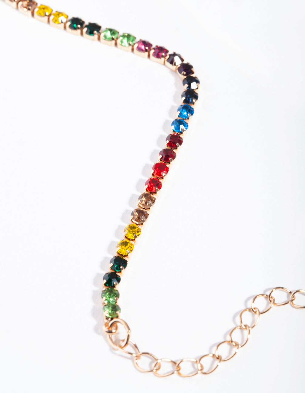 Gold Rainbow Diamante Single Row Anklet