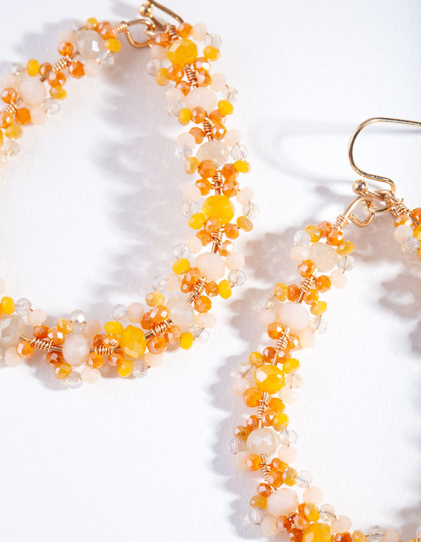 Orange Cluster Bead Teardrop Earrings