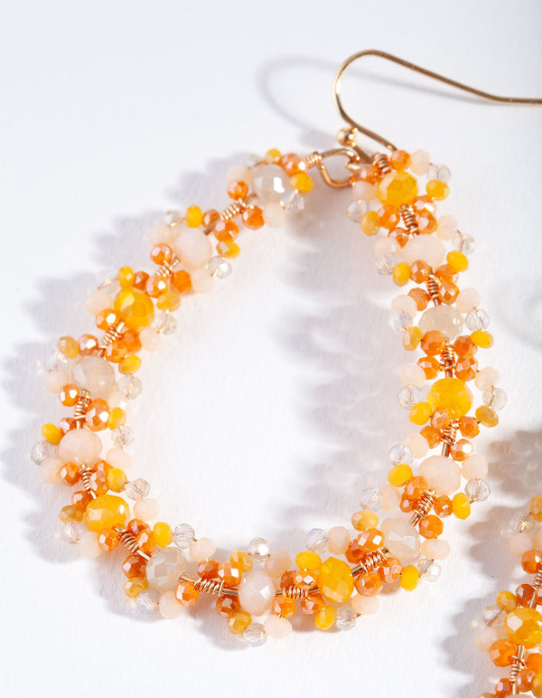 Orange Cluster Bead Teardrop Earrings