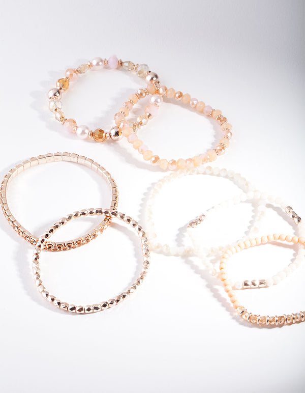 Rose Gold Peach Faceted Bead Bracelet Pack