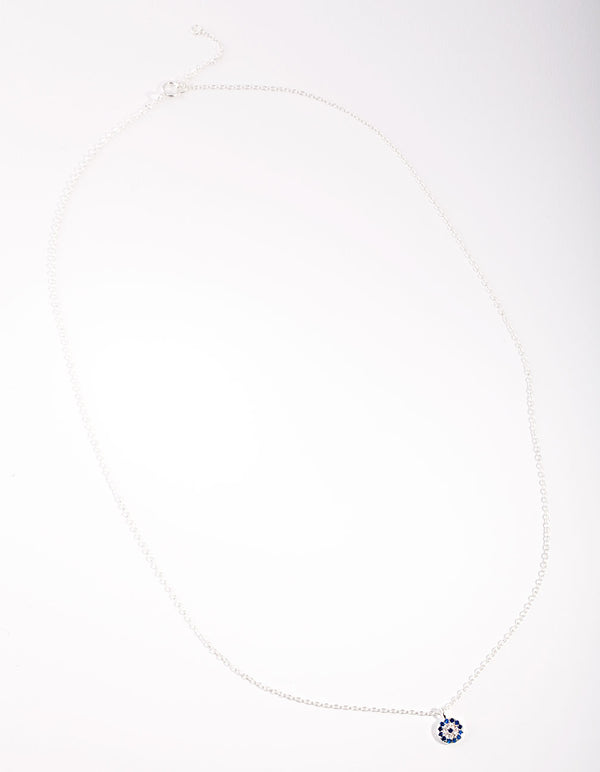 Sterling Silver Evil Eye Disc Necklace