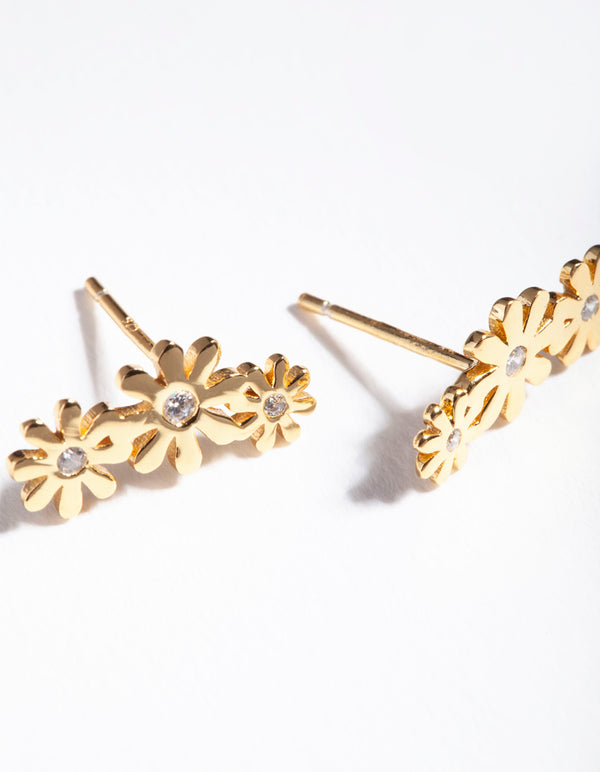 Gold Plated Sterling Silver Diamante Daisy Crawler Earrings