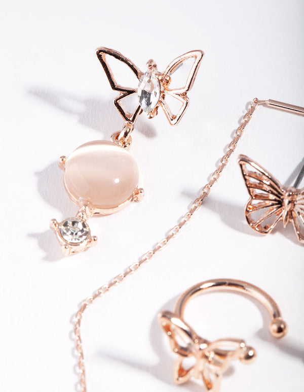 Rose Gold Multi Butterfly Earring 6-Pack
