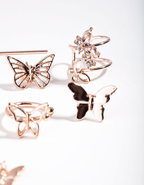 Rose Gold Multi Butterfly Earring 6-Pack
