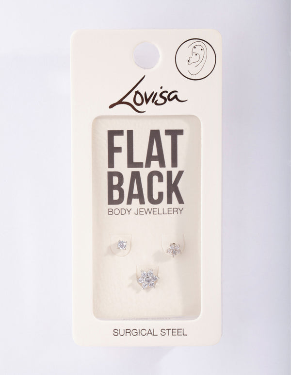 Surgical Steel Fine Flower Flat Back Pack