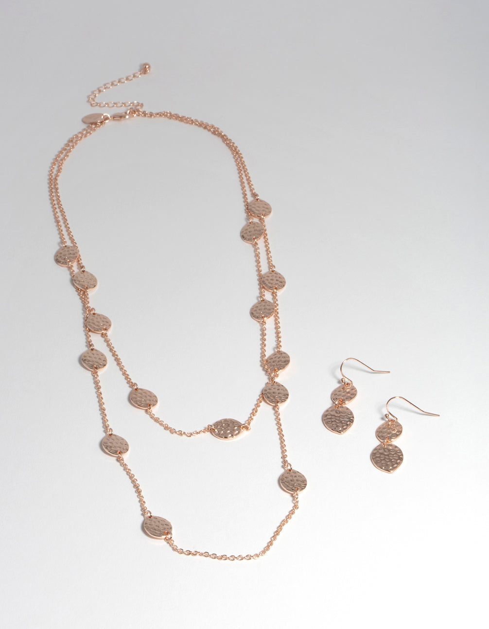 Rose Gold Textured Layer Earring & Necklace Set