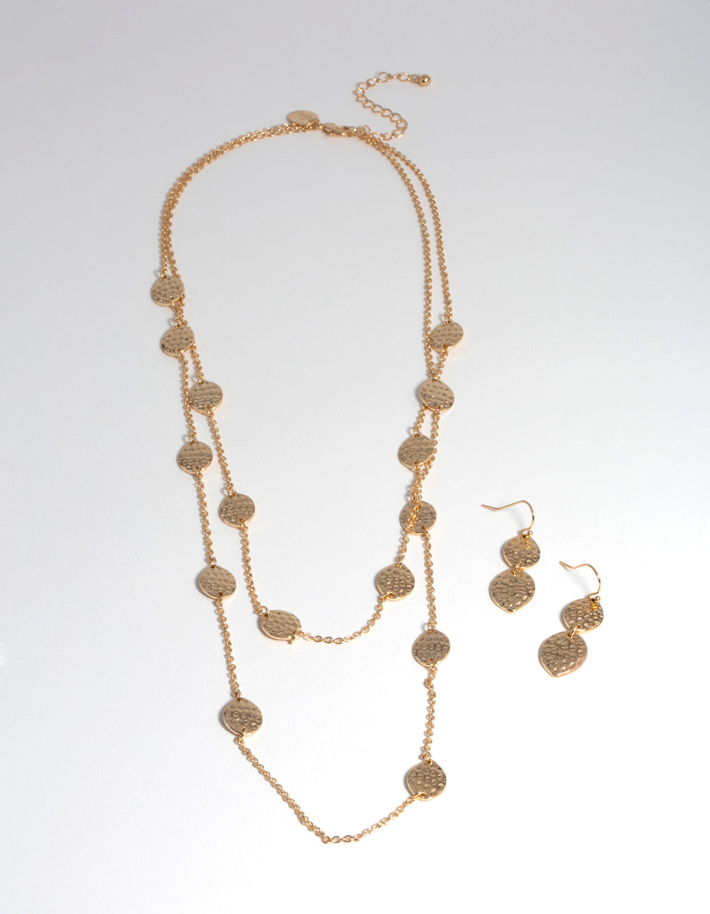 Gold Textured Layer Earring & Necklace Set
