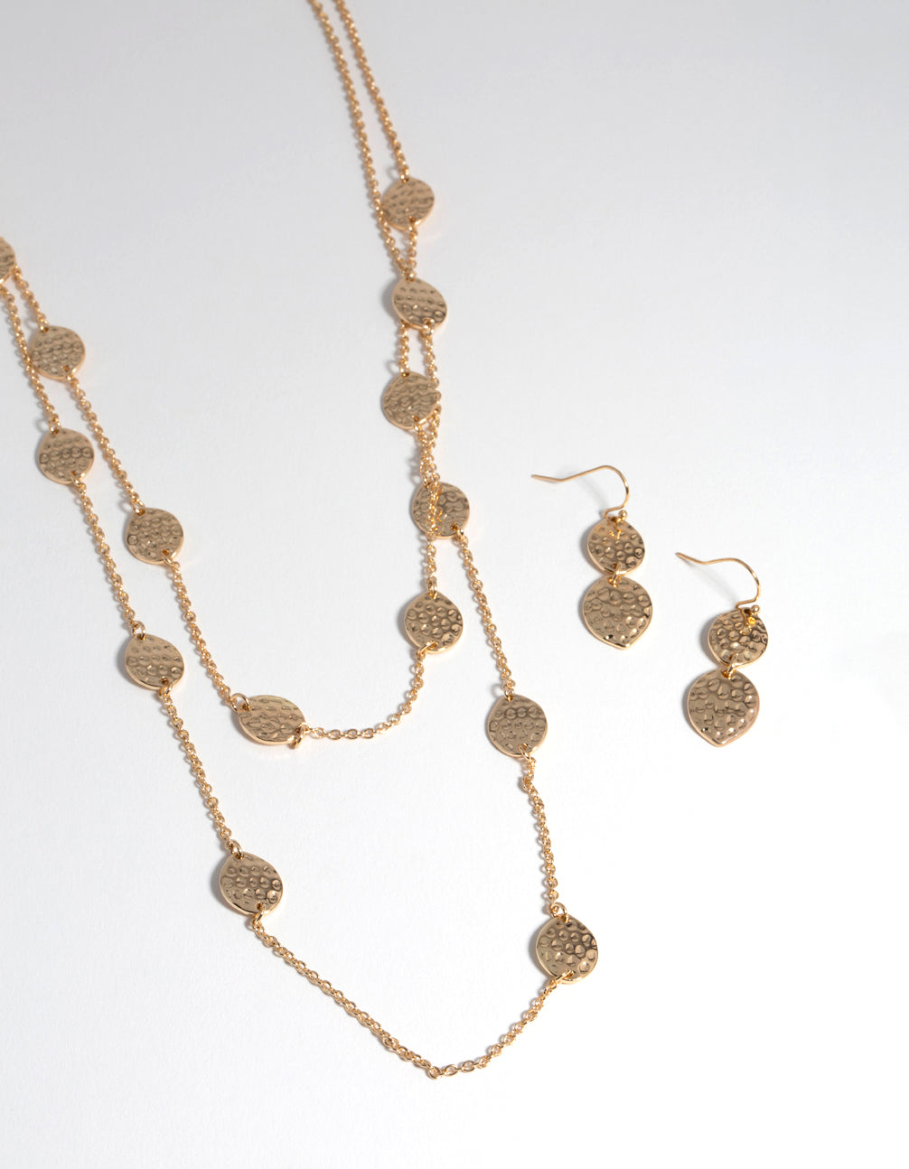 Gold Textured Layer Earring & Necklace Set