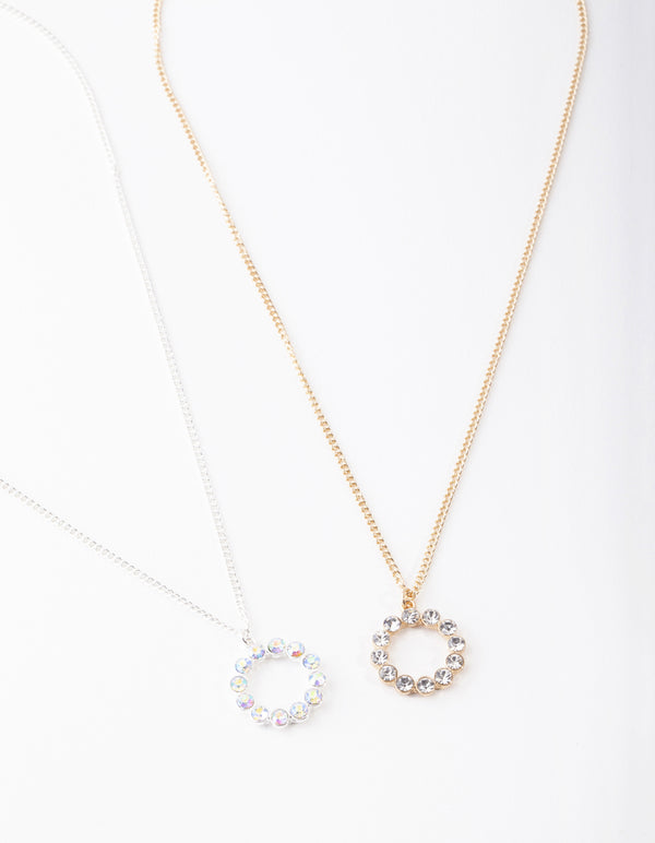 Mixed Metal Large Circle Diamante Necklace Pack