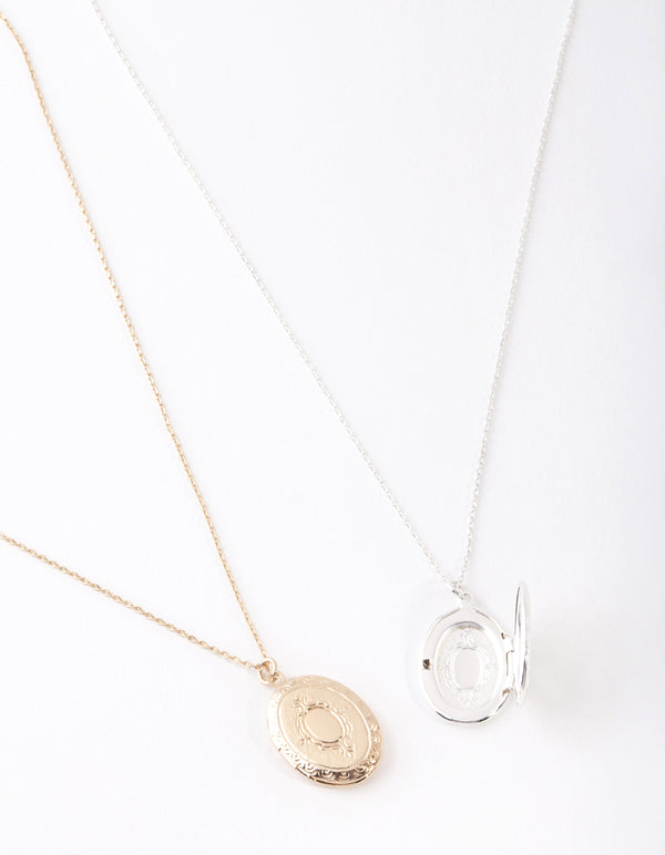 Mixed Metal Oval Locket Necklace Pack
