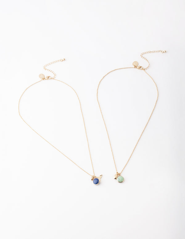 Gold Blue & Turquoise Stone Charm Necklace Pack