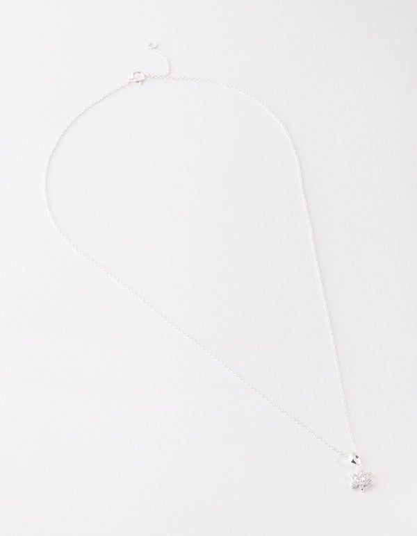 Sterling Silver Cubic Zirconia Flower Necklace