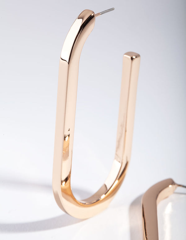 Gold Large Rounded Rectangle Hoop Earrings