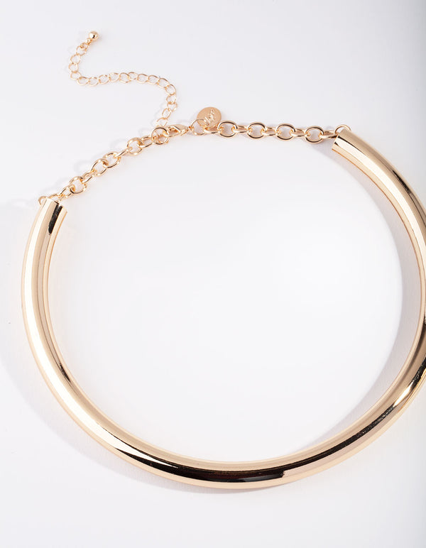 Gold Tube Hoop & Necklace Set