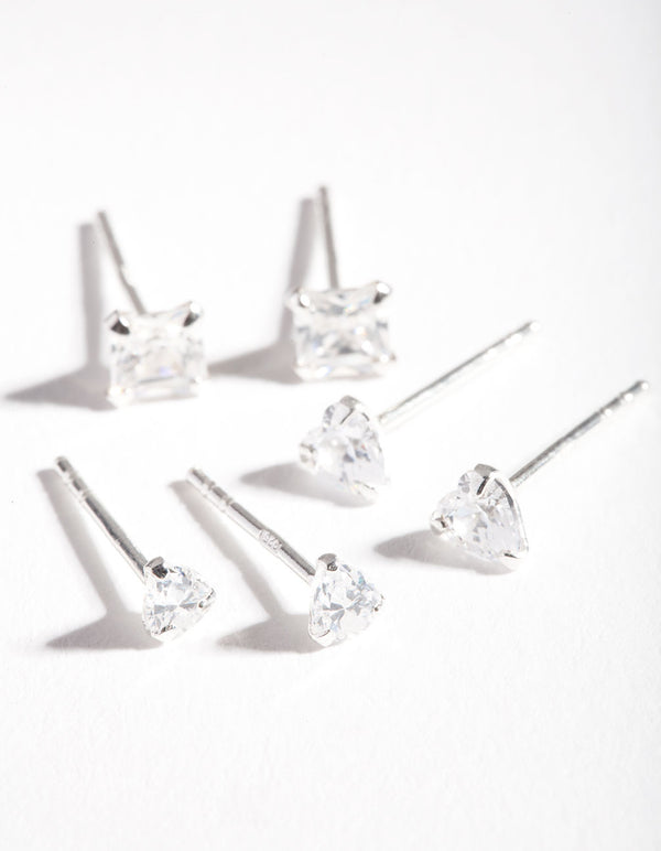 Sterling Silver Mix Cut Cubic Zirconia Stud Earring Pack