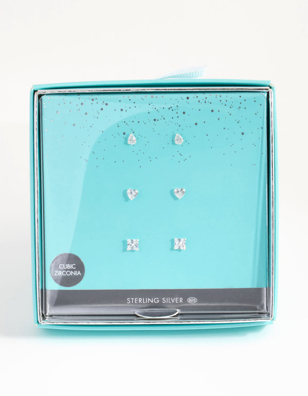 Sterling Silver Mix Cut Cubic Zirconia Stud Earring Pack