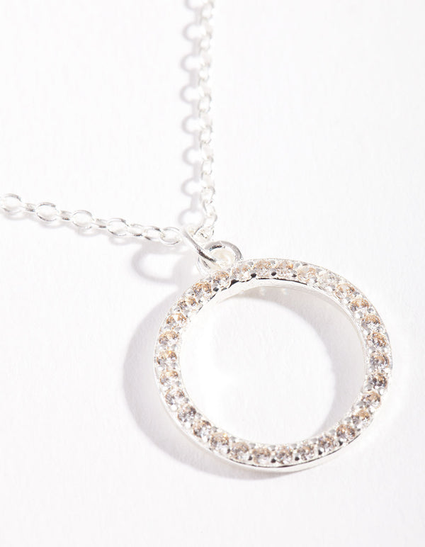 Sterling Silver Pave Open Circle Necklace