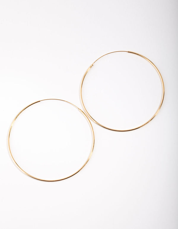 Gold Plated Sterling Silver 60mm Plain Hoop Earrings