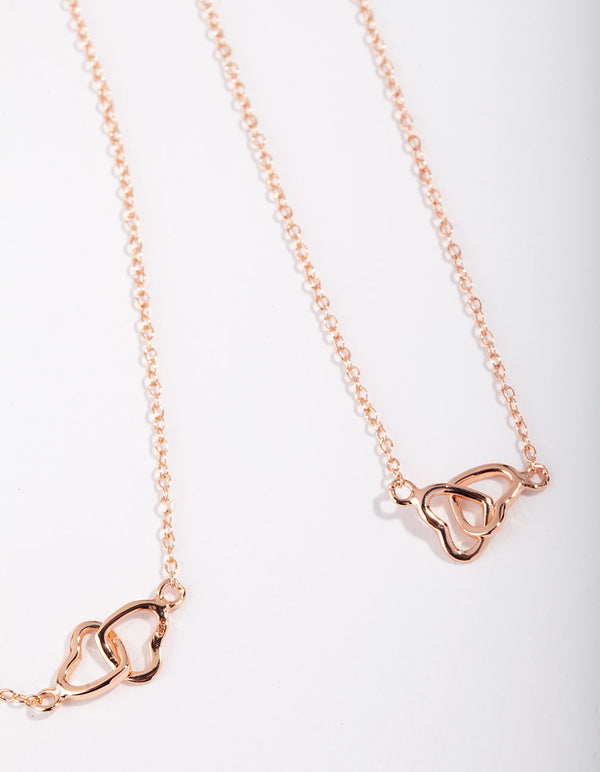 Rose Gold Plated Sterling Silver Double Heart Necklace Pack