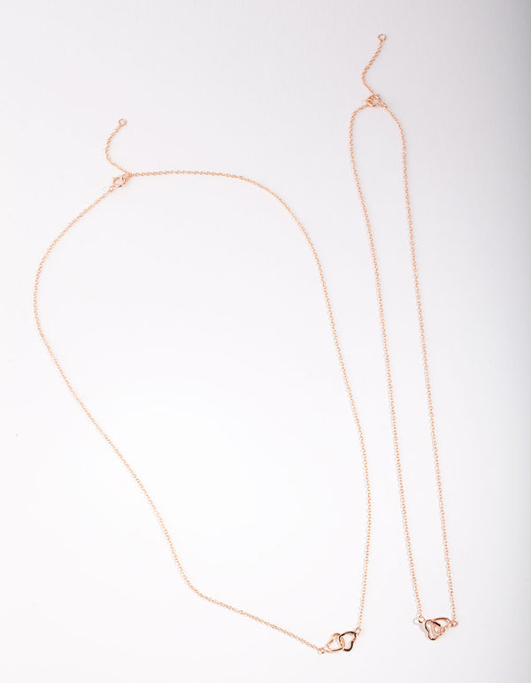 Rose Gold Plated Sterling Silver Double Heart Necklace Pack