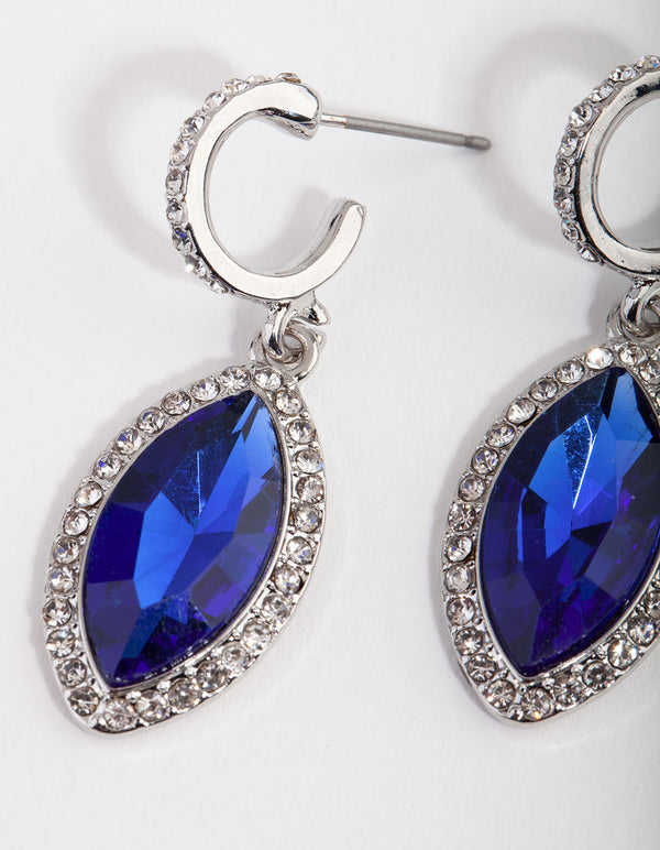 Silver Blue Navette Drop Earrings