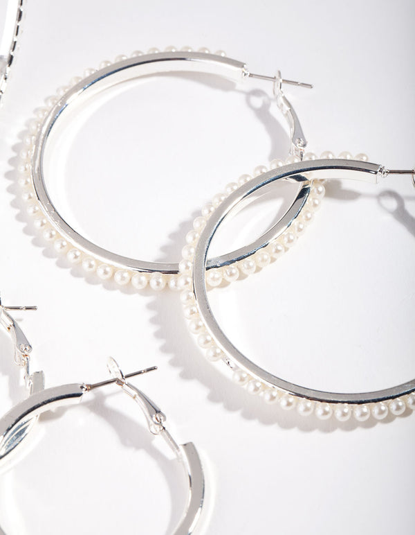 Silver Diamante & Pearl Hoop Earring Pack