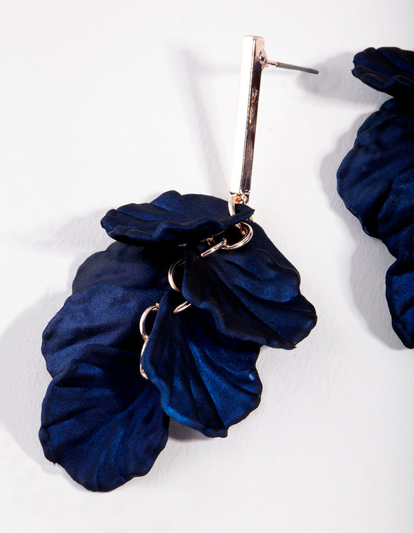 Rose Gold Pearlised Blue Petal Drop Earrings