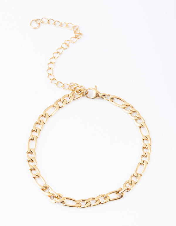 Stainless Steel Gold Plated Figaro Bracelet