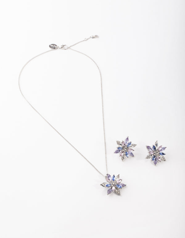 Silver Flower Earring & Necklace Set