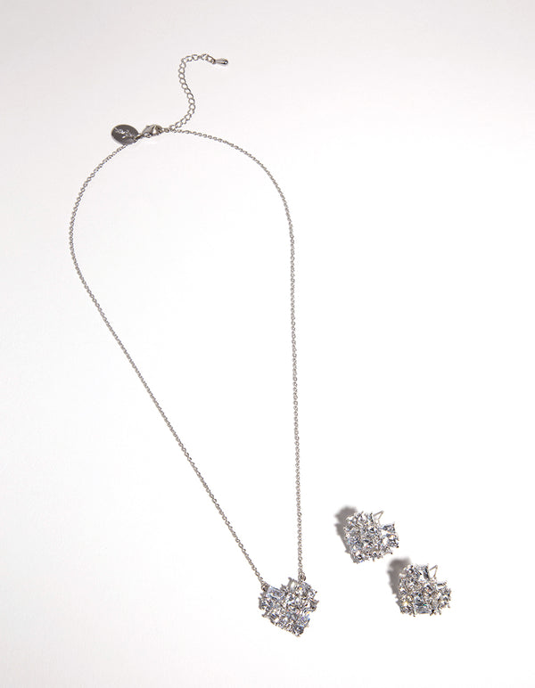 Silver Heart Mosaic Necklace & Earring Set