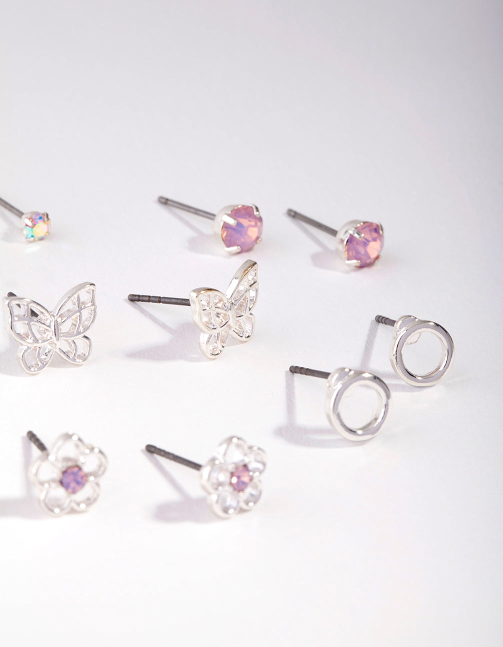 Kids Silver Butterfly & Flower 6-Pack Earring