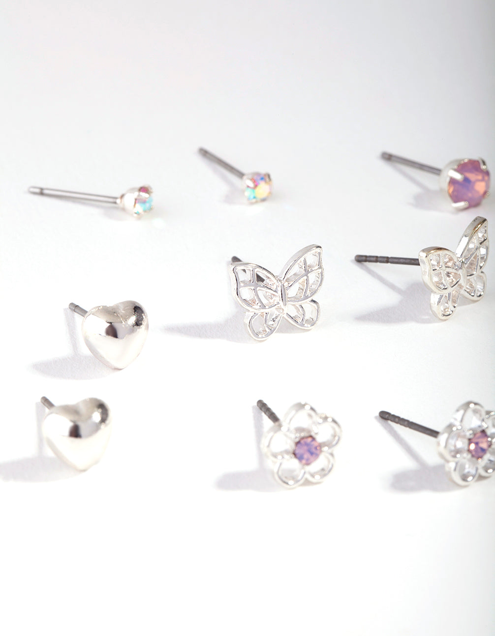 Kids Silver Butterfly & Flower 6-Pack Earring