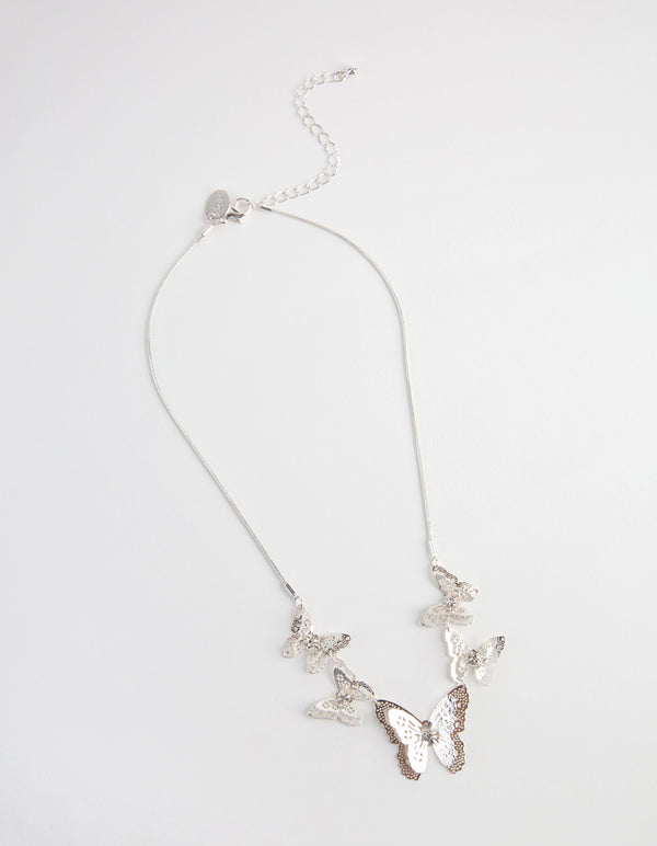 Kids Silver Diamante Stamp Butterfly Necklace