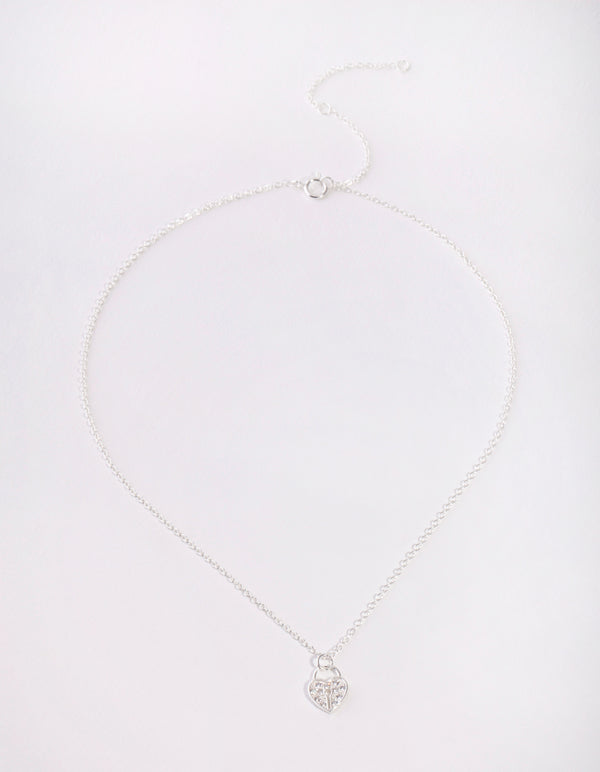 Kids Sterling Silver Heartlock 30cm Necklace