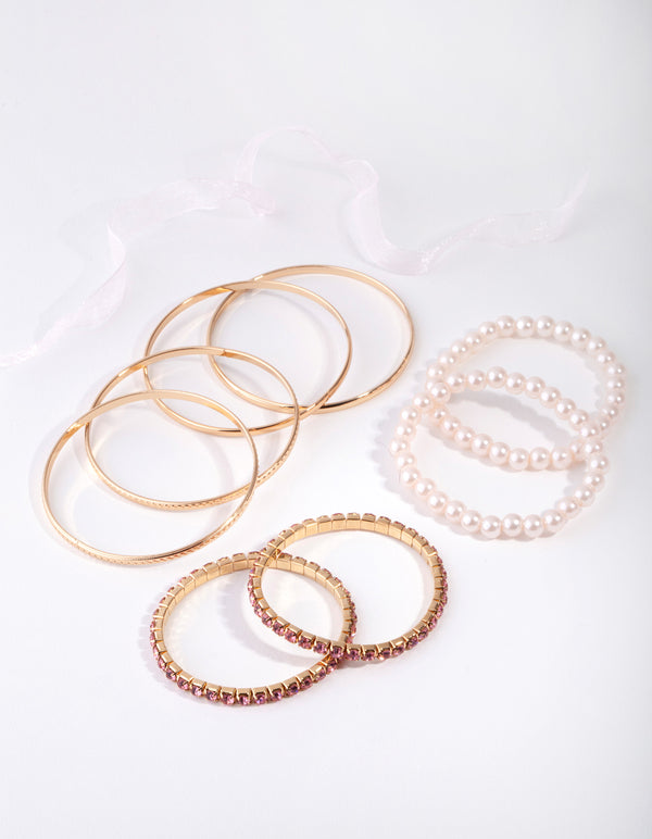 Kids Gold Diamante Mix Bangles
