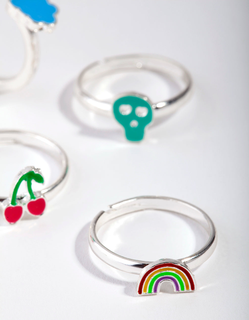 Kids Silver Sky & Skull Rainbow Ring 6-Pack