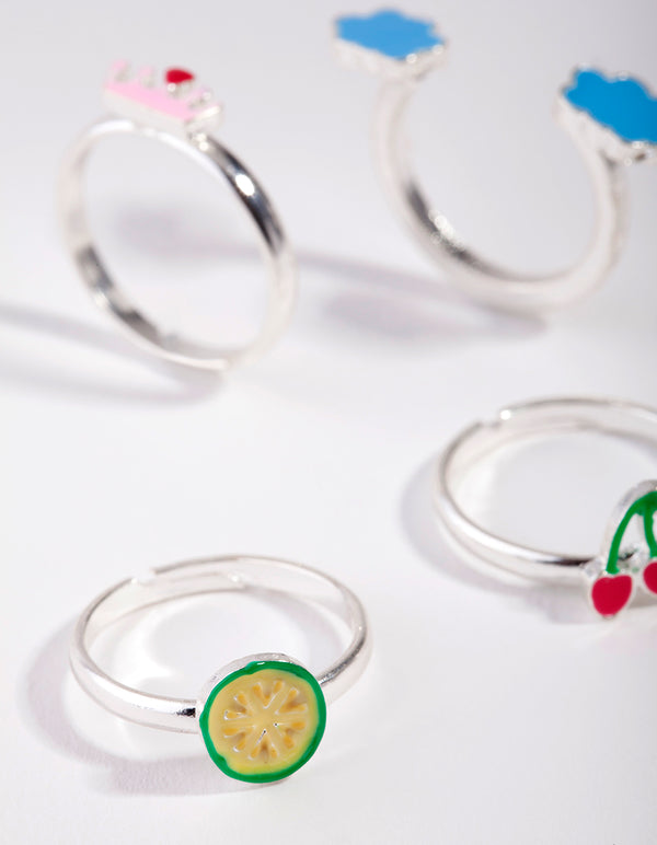 Kids Silver Sky & Skull Rainbow Ring 6-Pack