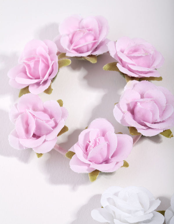 Kids Fabric Rose Garland Hair Ties